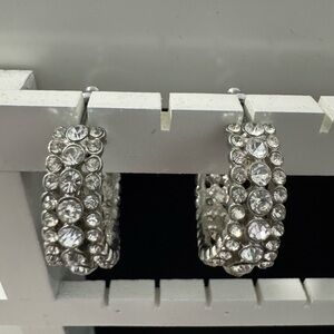 Elegant Silver Crystal Hoop Earrings